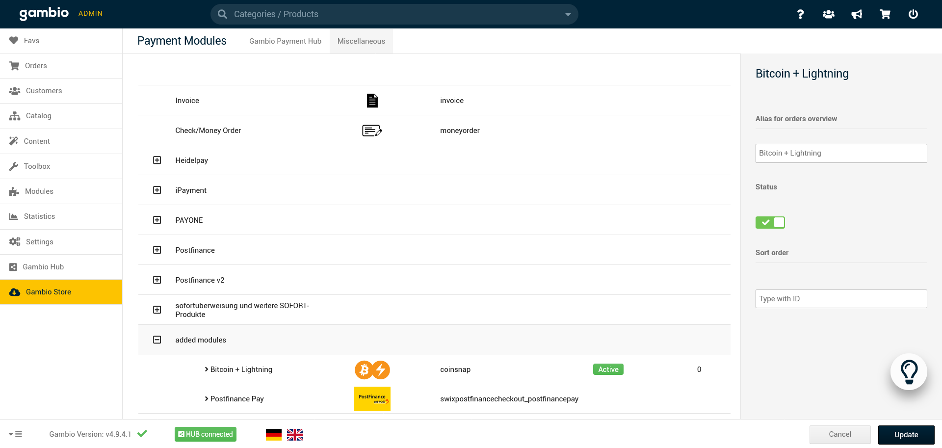 Payment method activation