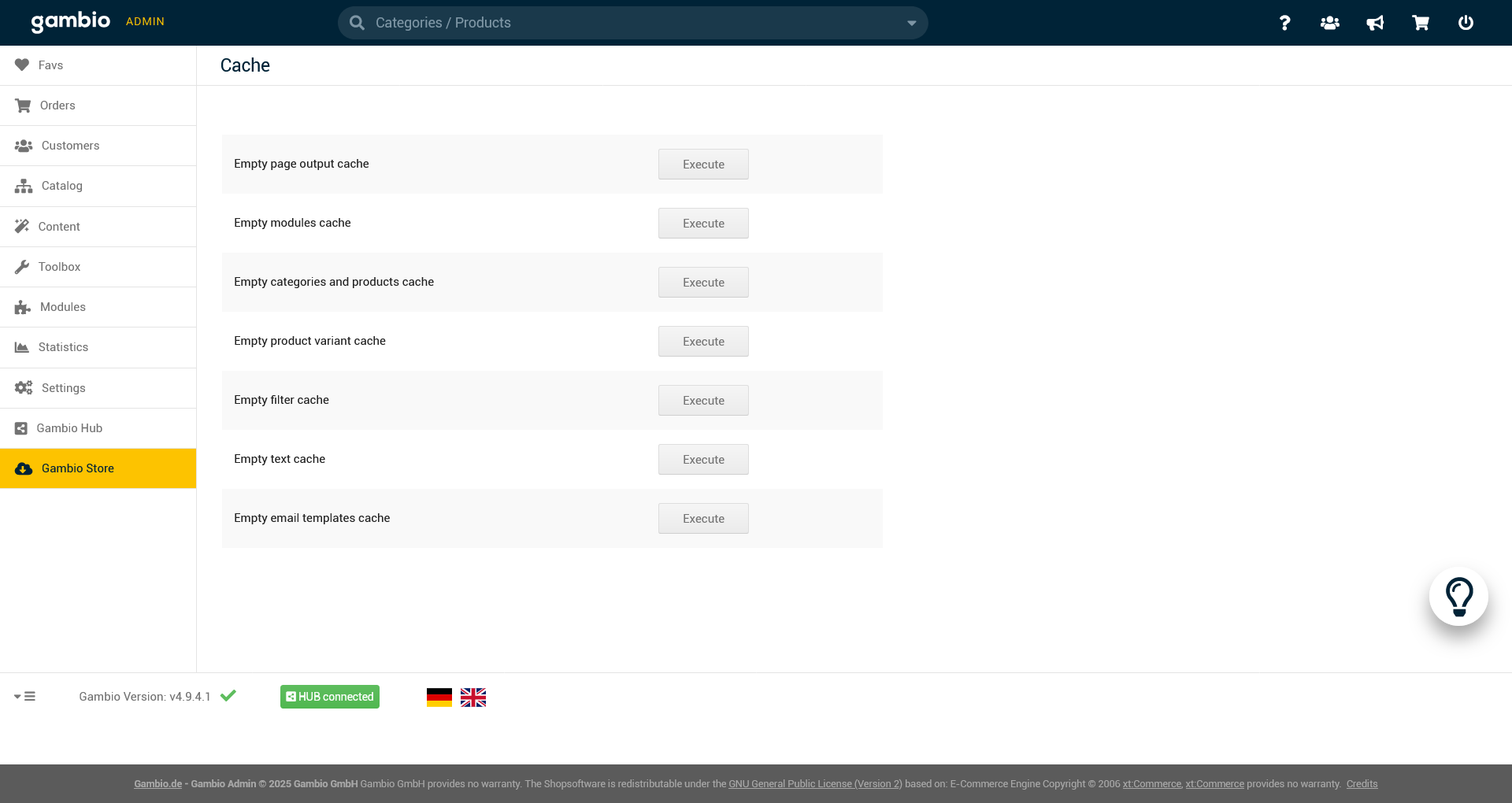 Clear the module, output, and text cache