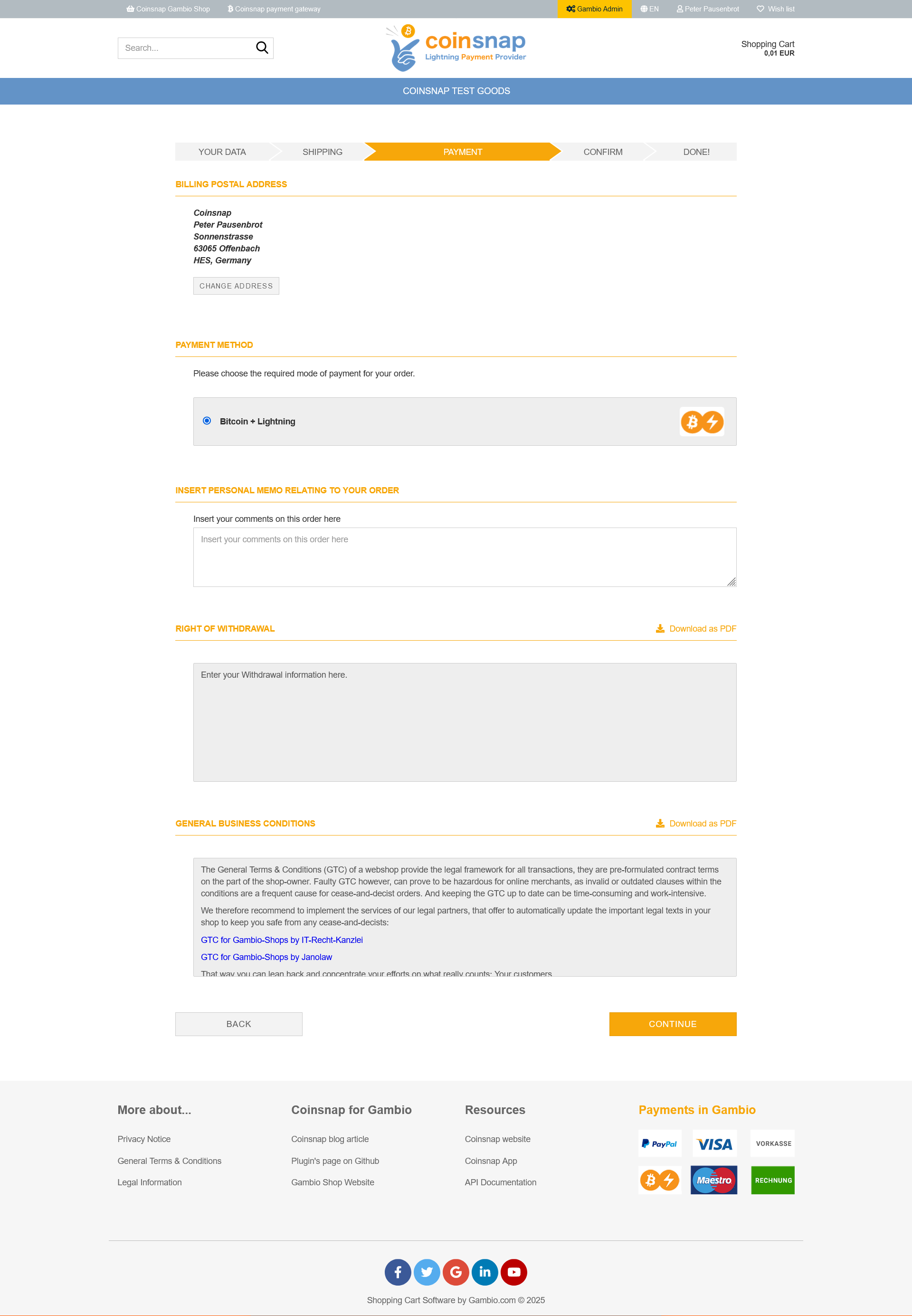 Select Bitcoin-Lightning payment