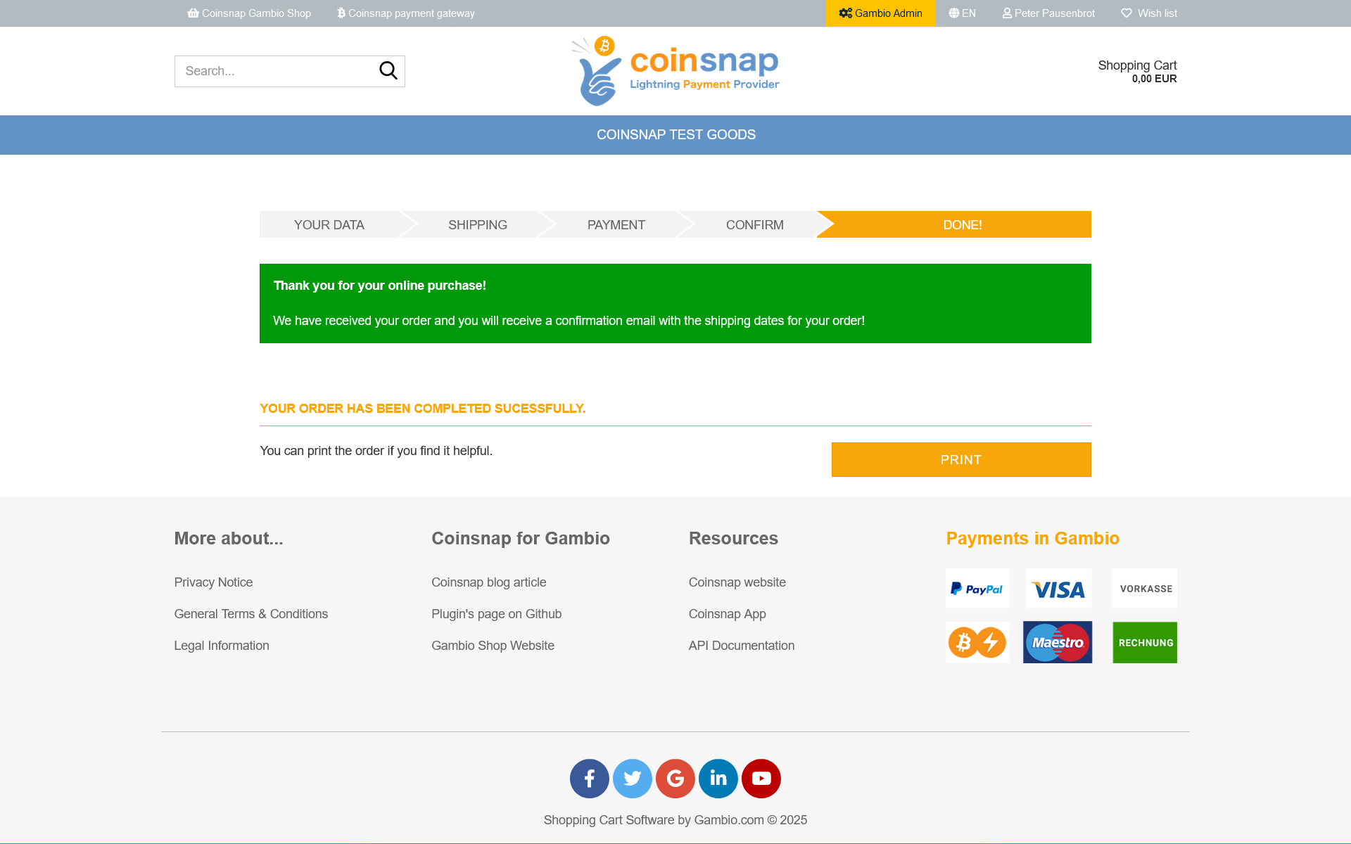 Order confirmation page