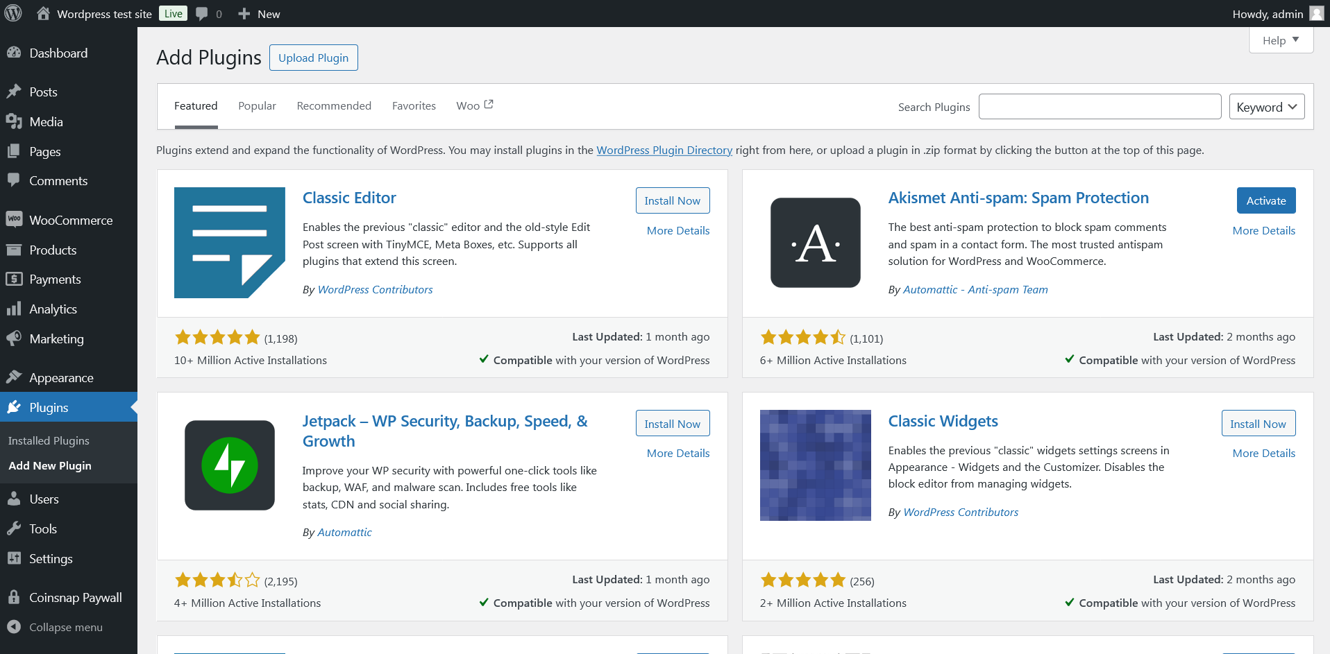 Install via the “Upload Plugin” function