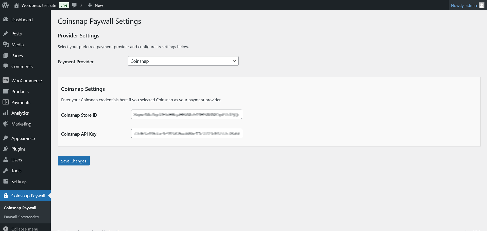 Connect Coinsnap account with Coinsnap Bitcoin Paywall
