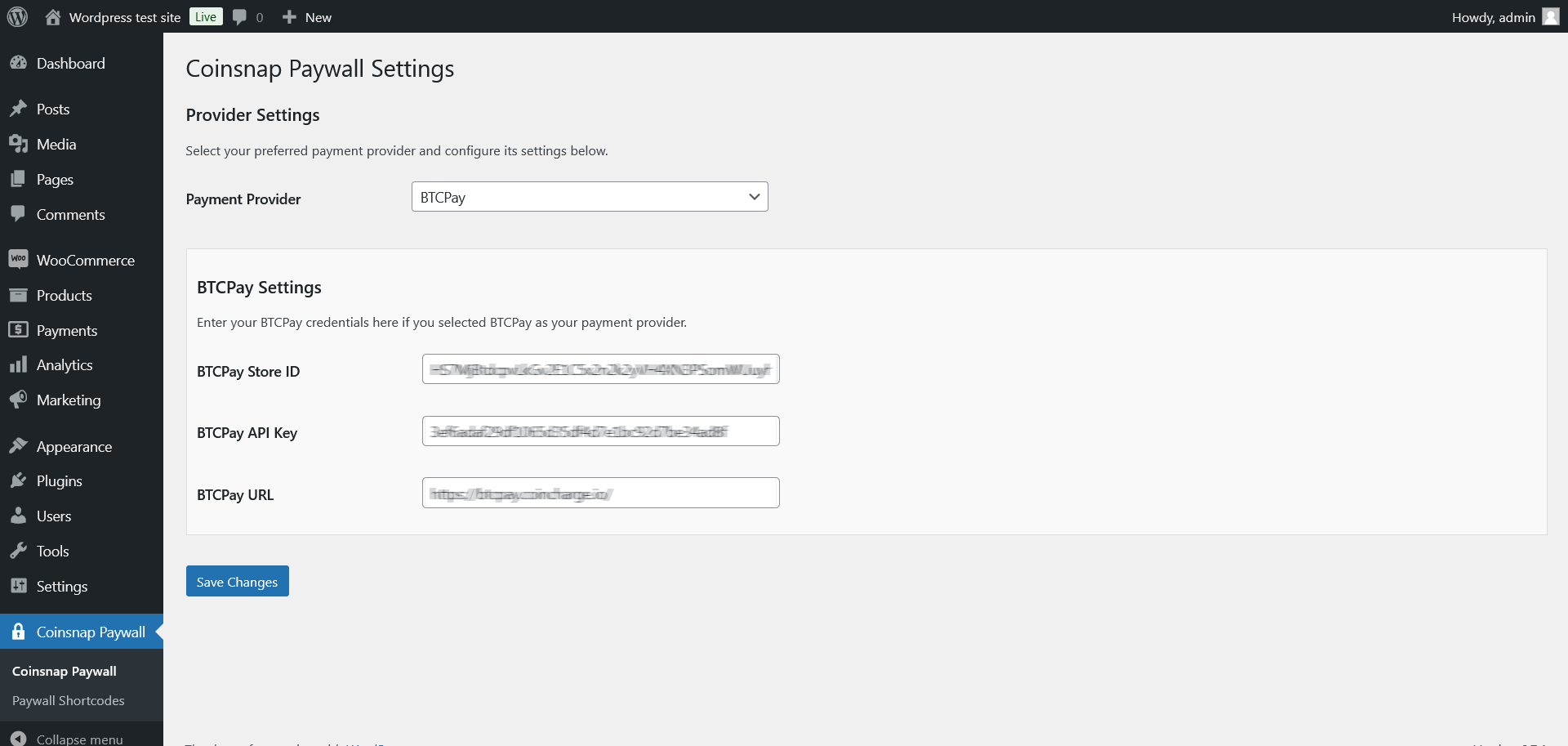 Connect BTCPay account with Coinsnap Bitcoin Paywall